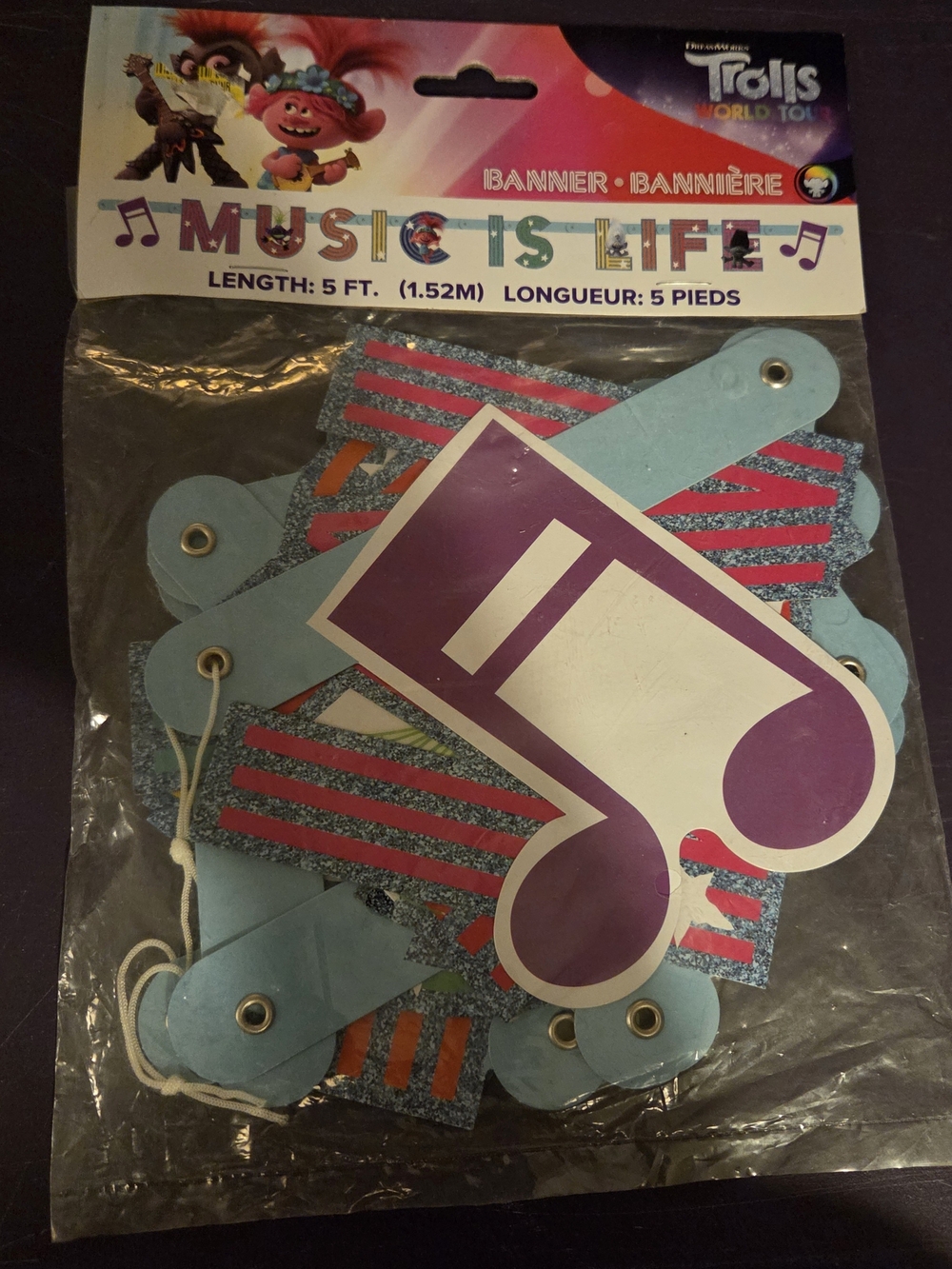 Trolls 'Music Is Life' Party Banner — Purple & Light Blue